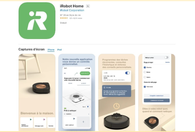 application mobile irobot home pour aspirateur robot